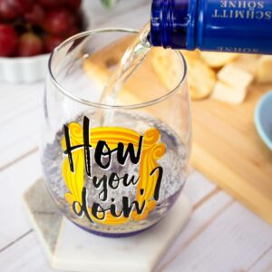 Silver Buffalo Friends How You Doin? Teardrop Stemless Wine Glass | Holds 20 Ounces