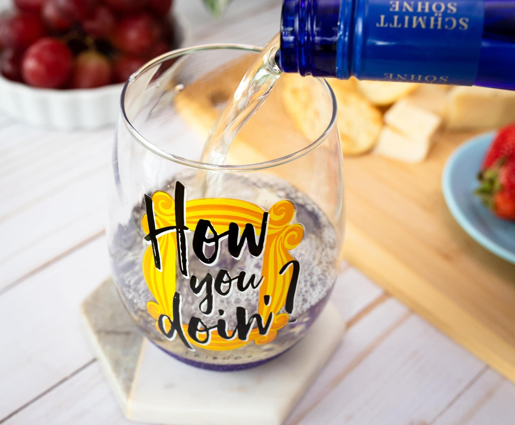 Silver Buffalo Friends How You Doin? Teardrop Stemless Wine Glass | Holds 20 Ounces