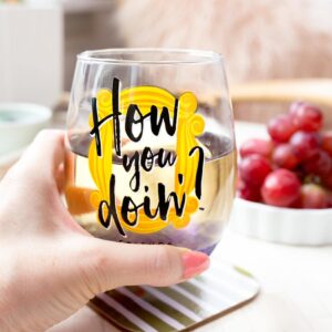 Silver Buffalo Friends How You Doin? Teardrop Stemless Wine Glass | Holds 20 Ounces