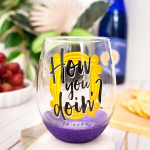 Silver Buffalo Friends How You Doin? Teardrop Stemless Wine Glass | Holds 20 Ounces