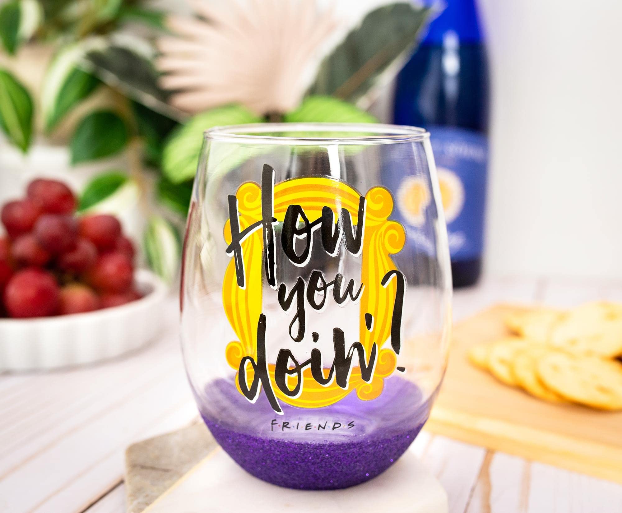 Silver Buffalo Friends How You Doin? Teardrop Stemless Wine Glass | Holds 20 Ounces