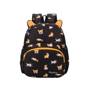 baystory 12 inch corgi kids school cute mini backpack durable waterproof multipurpose backpack ergonomic and comfort for kids (black) (kids-bp-01)