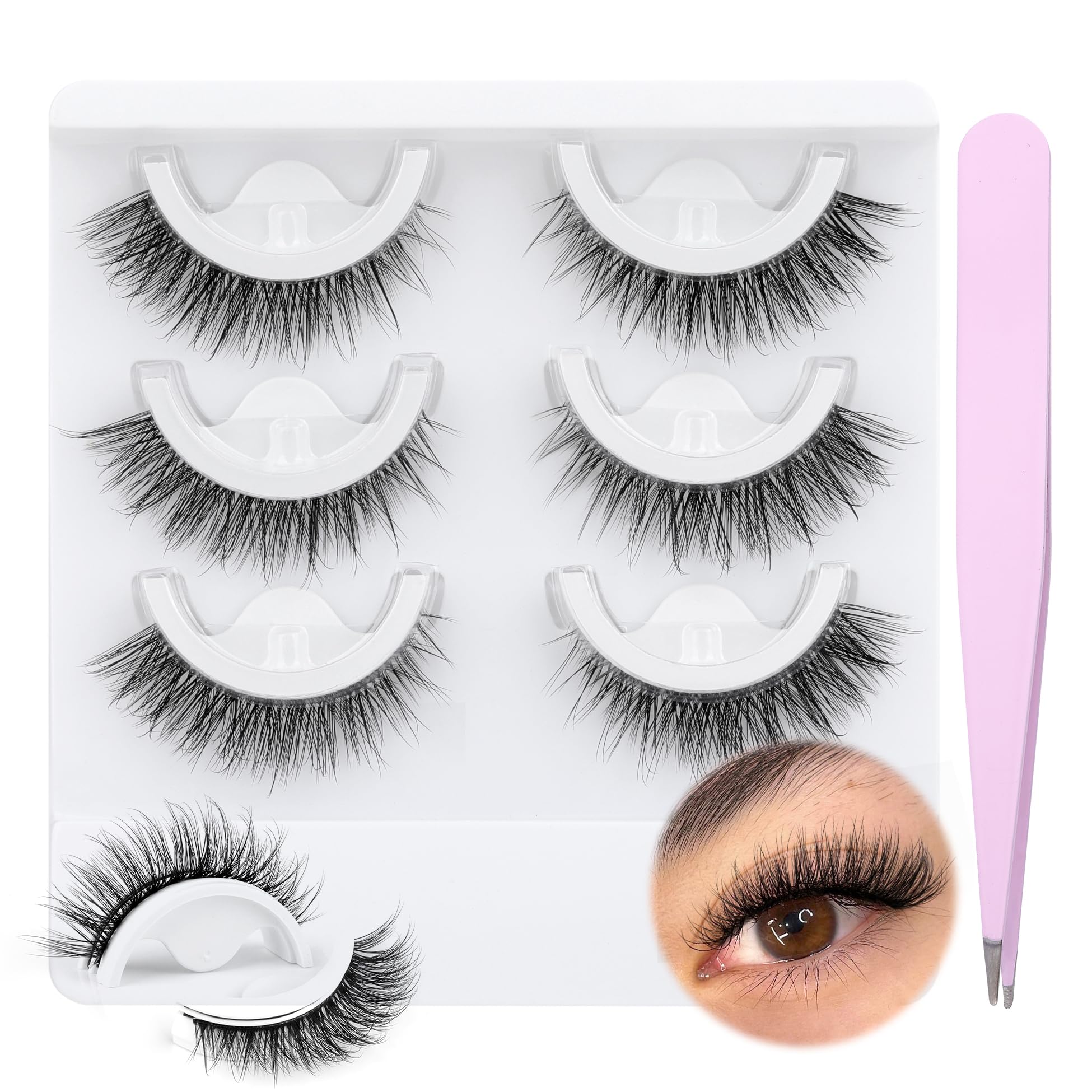 wiwoseo False Eyelashes Colorful Russian Strip Lashes Colored Faux Mink Lashes Natural Wispy Fluffy 18MM 3D Effect Color Fake Eyelashes for Festival 10 Pairs Pack