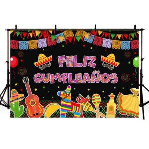 SENDY 7x5ft Feliz Cumpleaños Backdrop Mexican Fiesta Happy Birthday Party Decorations Supplies Cactus Balloons Mexico Cinco De Mayo Carnival Bday Cake Table Banner Photography Background Photo Props