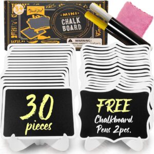 30 pack mini chalkboard sign for food, wedding buffet, brunch party, catering supplies display, table number, place card, event decorations, wooden small white framed with easel stand and marker pen