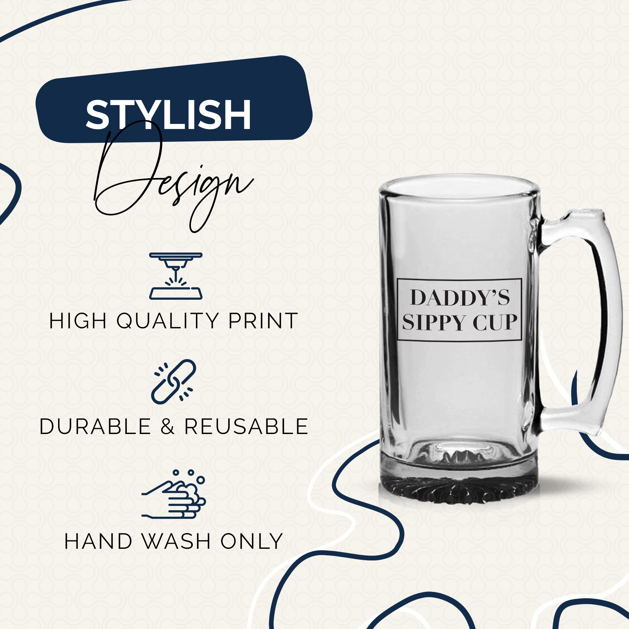 Your Dream Party Shop Daddy's Sippy Cup Beer Glass - 16oz Beer Mug - Funny New Dad Gifts For Men - Ideal Gifts For New Dad or Dad to Be Gifts - 1st Time Dad Gifts for Expecting Dad's - Handle