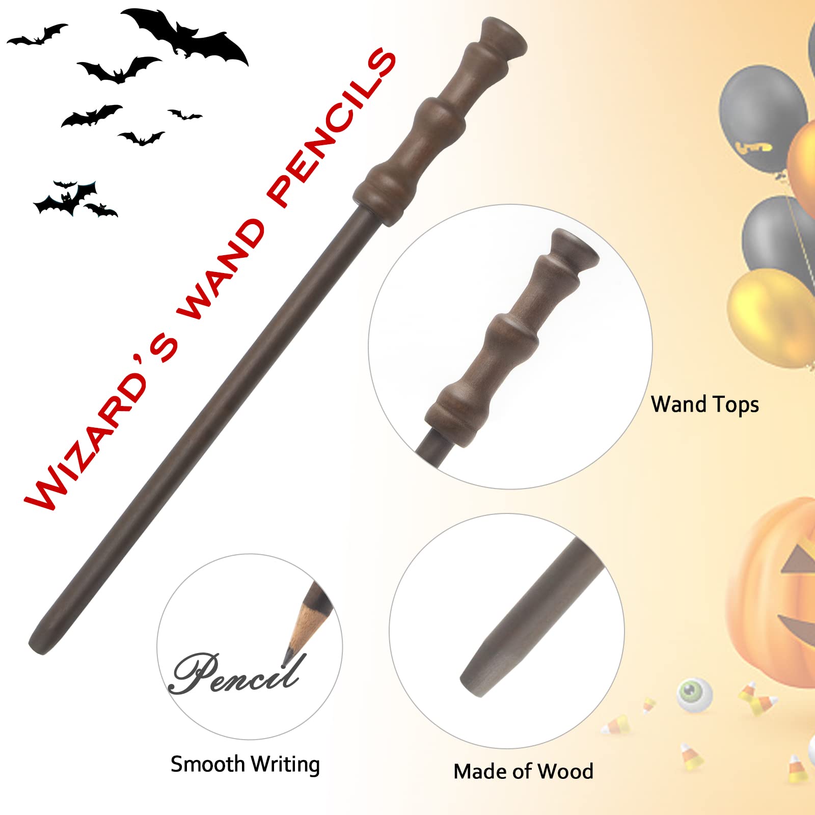 Wizard Theme Party Favors - Wand Pencils,Wizard Glasses with Round Frame No Lenses,Lightning Bolt Scar Temporary Tattoo for Magic Birthday/School Party Supplies ,Halloween Decor,12pcs each(36pcs all)