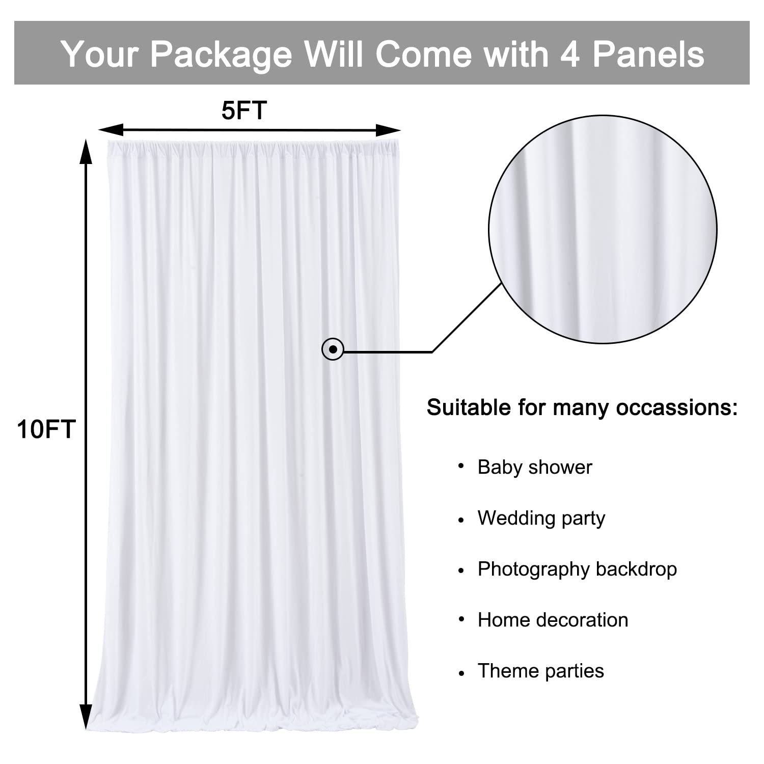 20 ft x 10 ft Wrinkle Free White Backdrop Curtain Panels, Polyester Photography Backdrop Drapes, Wedding Party Home Decoration Supplies