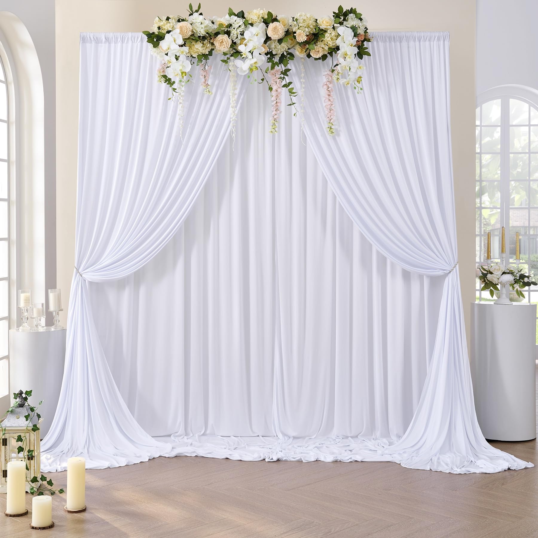 20 ft x 10 ft Wrinkle Free White Backdrop Curtain Panels, Polyester Photography Backdrop Drapes, Wedding Party Home Decoration Supplies
