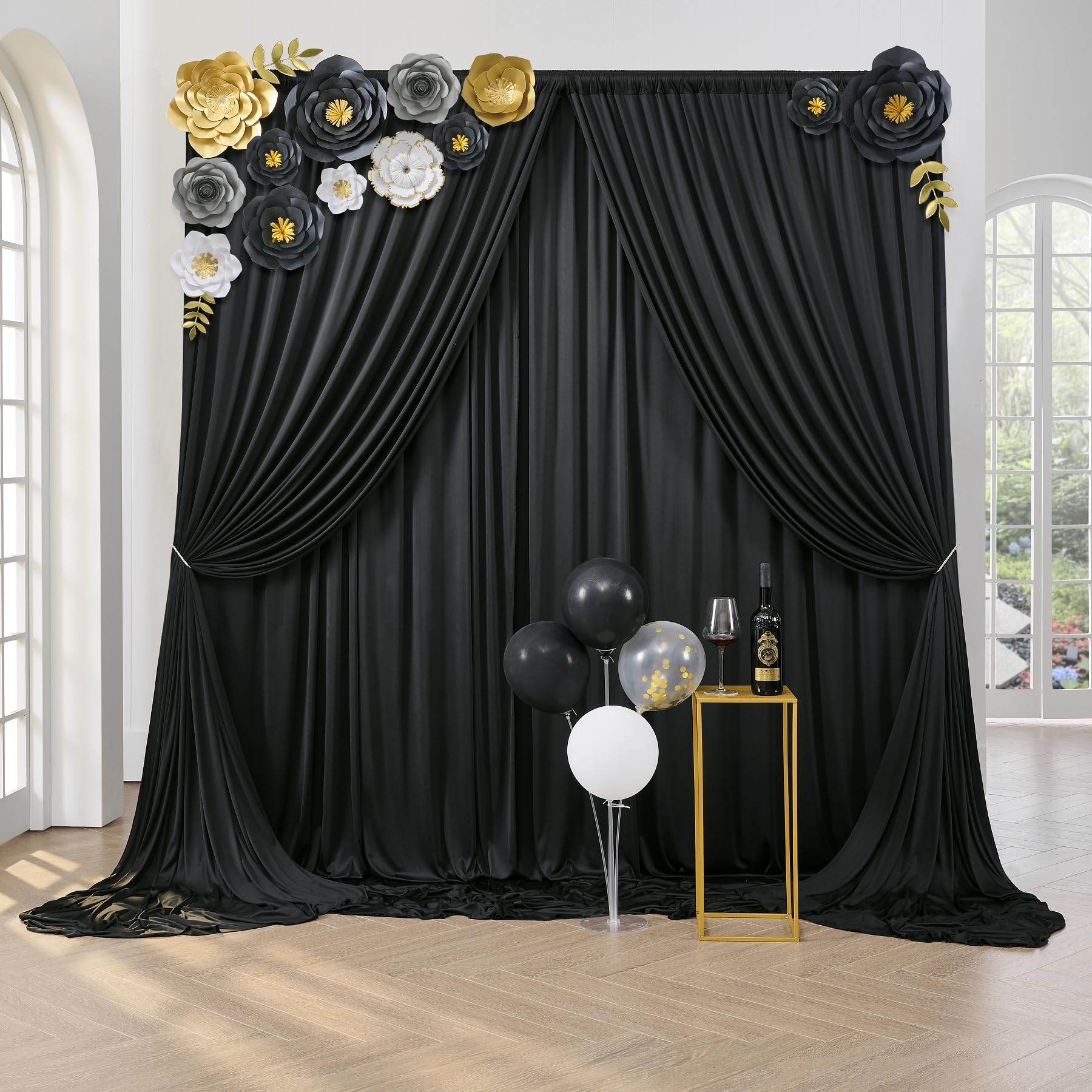 10 ft x 30 ft Wrinkle Free Black Backdrop Curtain Panels, Polyester Photography Backdrop Drapes, Wedding Party Home Decoration Supplies