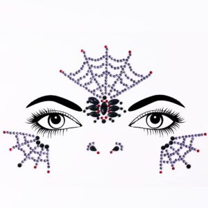 Bowitzki Halloween Face Jewels Festival Design Women Mermaid Face Gems Rhinestone Crystals Stickers Eyes Body Temporary Tattoos (Black-A)