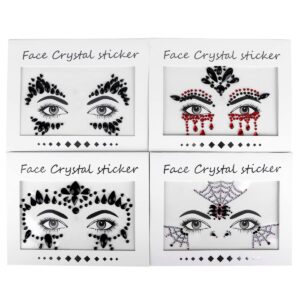 Bowitzki Halloween Face Jewels Festival Design Women Mermaid Face Gems Rhinestone Crystals Stickers Eyes Body Temporary Tattoos (Black-A)