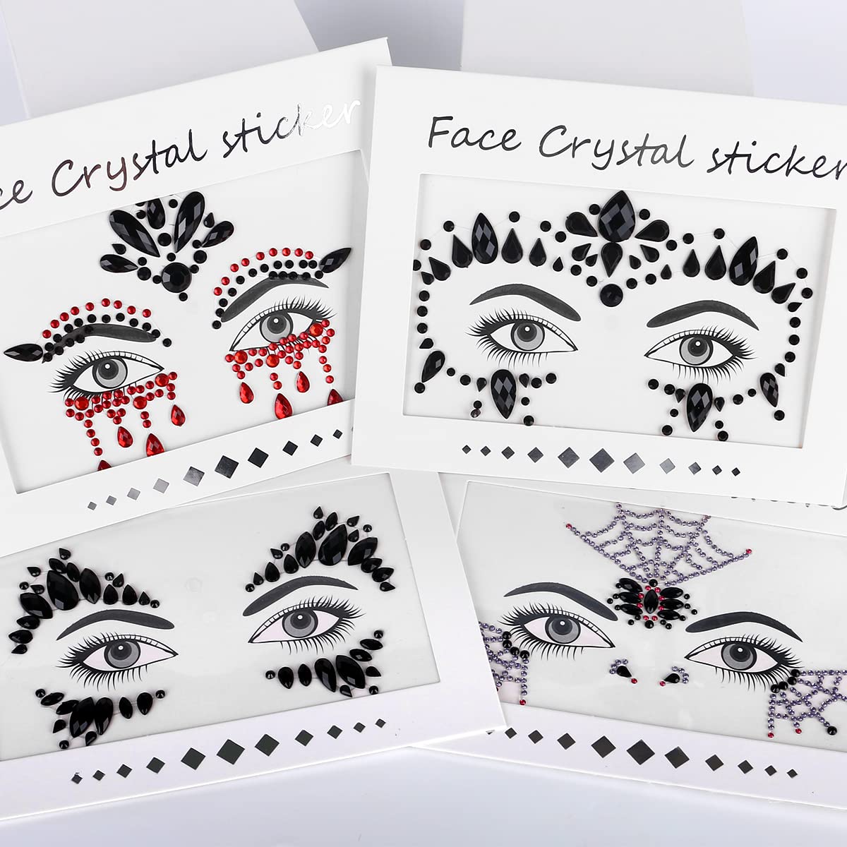 Bowitzki Halloween Face Jewels Festival Design Women Mermaid Face Gems Rhinestone Crystals Stickers Eyes Body Temporary Tattoos (Black-A)