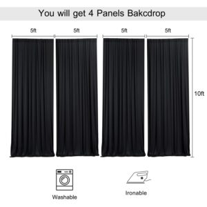 20ft x 10ft Wrinkle Free Black Backdrop Curtains for Parties, Polyester Photo Backdrop Drapes 4 Panels 5x10ft for Wedding Graduation Birthday Party Photography Background