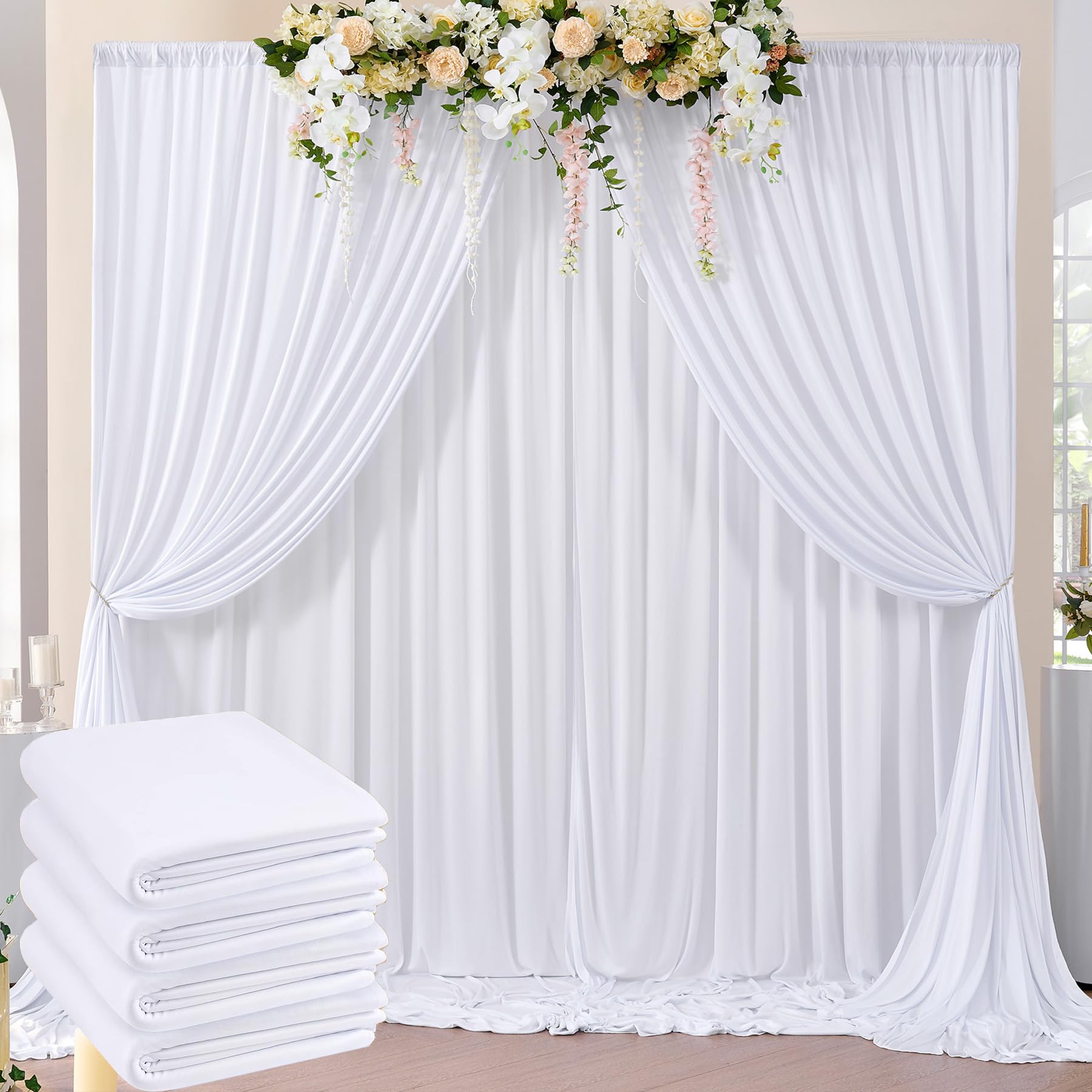 20ft x 10ft Wrinkle Free White Backdrop Curtains for Parties, Polyester Photo Backdrop Drapes 4 Panels 5x10ft for Wedding Graduation Birthday Party Photography Background