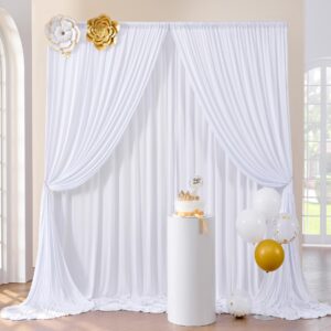 20ft x 10ft Wrinkle Free White Backdrop Curtains for Parties, Polyester Photo Backdrop Drapes 4 Panels 5x10ft for Wedding Graduation Birthday Party Photography Background