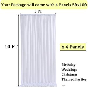 20ft x 10ft Wrinkle Free White Backdrop Curtains for Parties, Polyester Photo Backdrop Drapes 4 Panels 5x10ft for Wedding Graduation Birthday Party Photography Background