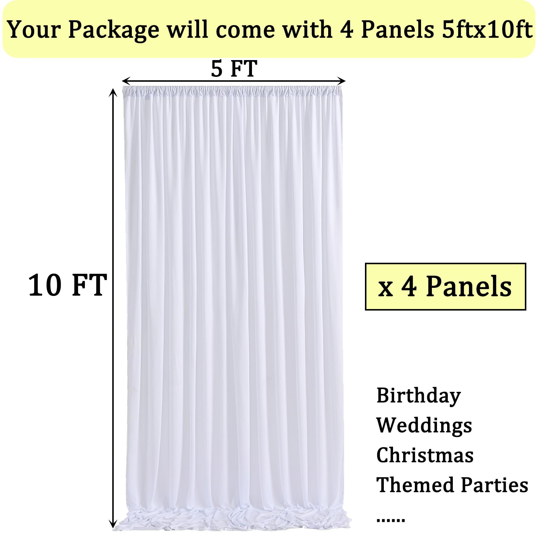 20ft x 10ft Wrinkle Free White Backdrop Curtains for Parties, Polyester Photo Backdrop Drapes 4 Panels 5x10ft for Wedding Graduation Birthday Party Photography Background