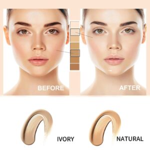 Grospe 2PCS Skin Tone Adjusting CC Cream, Colour Correcting Self Adjusting for Mature Skin, Full-Coverage Foundation, Facial Moisturizing Concealer(Natural+Ivory)