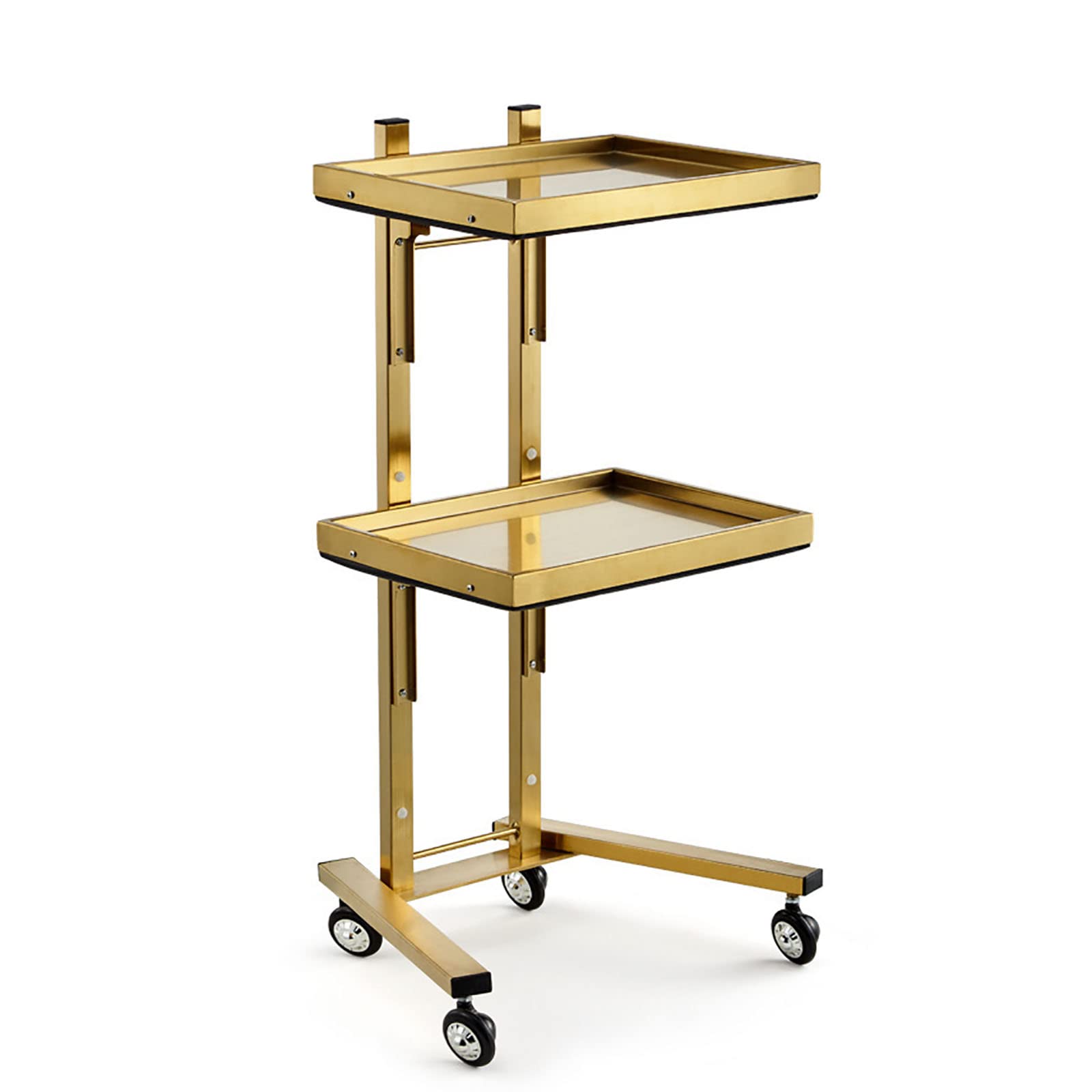 2-Tier Metal Rolling Cart, Stainless Steel Salon Storage Stand with Wheels Trolley Tray Storage Cart Kitchen Storage Trolley Utility for Bedroom Tattoo Shop (Golden)