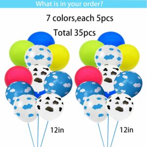 Cartoon Story Party Supplies 4th Birthday include Reach Four The Sky Cake Topper Backdrop Cupcake Toppers Balloons Banner for 4th Boys Girls Birthday Decorations