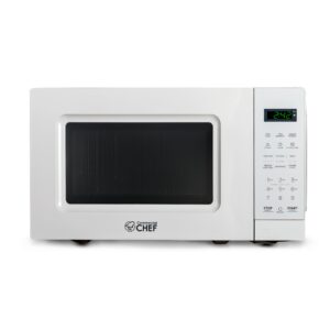 commercial chef 0.7 cu ft microwave with 10 power levels, 700w microwave with digital display, countertop microwave with child safety door lock, programmable with push button, white