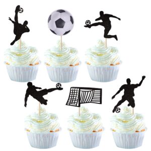 24 pack soccer cupcake toppers glitter soccer ball cupcake picks sport football theme birthday party baby shower cupcake decorations kids boys men birthday party favors supplies