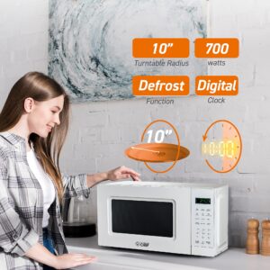 COMMERCIAL CHEF 0.7 Cu Ft Microwave with 10 Power Levels, 700W Microwave with Digital Display, Countertop Microwave with Child Safety Door Lock, Programmable with Push Button, White