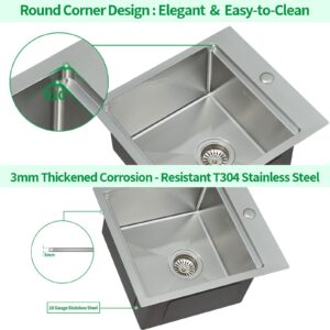 EcoChannels Kitchen Sink, 17 x 19 Inch Drop-in Bar Sink Stainless Steel Topmount Kitchen Sink Single Bowl Workstation Sink