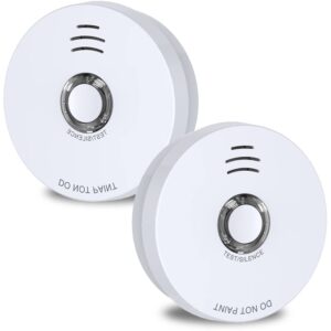 andyssey smoke detector, 10 year battery operated smoke alarm with led indicator, photoelectric fire alarm smoke detector with test & silence button for home, 2 packs