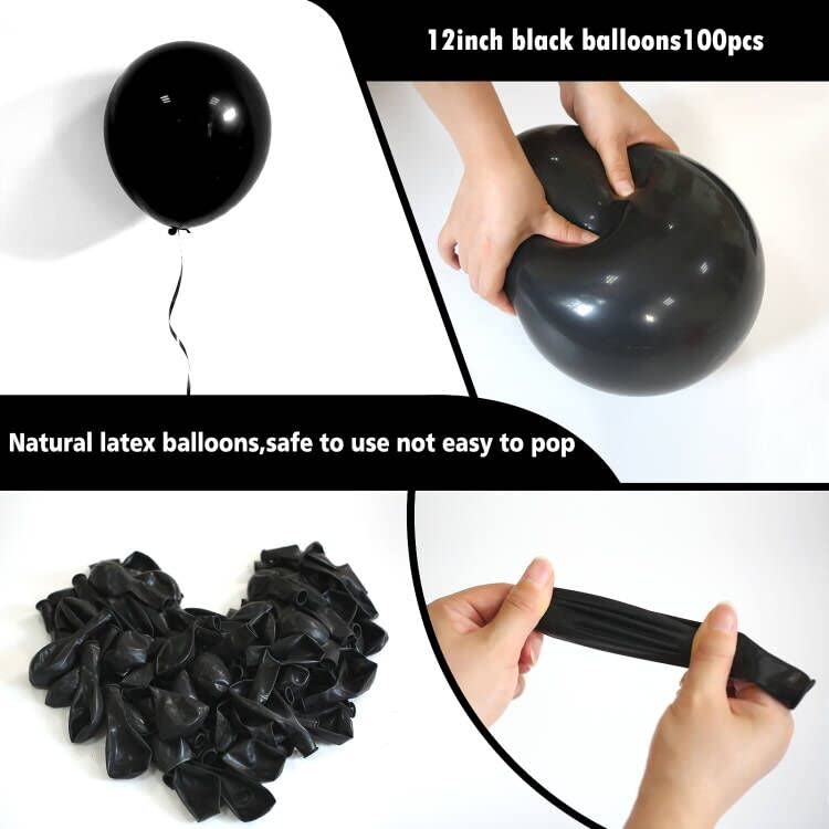 FOTIOMRG Black Balloons 12 inch, 100 Pack Black Latex Balloons for Birthday Graduation Baby Shower Father's Day Party Decorations