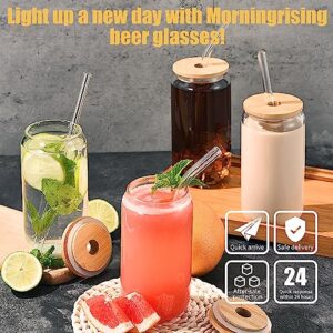 MorningRising Glass Cups with Lids and Straws Set of 12, 16 oz Beer Glasses, Drinking Glasses, Glass Cups, Iced Coffee Glasses for Beer, Cocktail, Whiskey, Smoothies