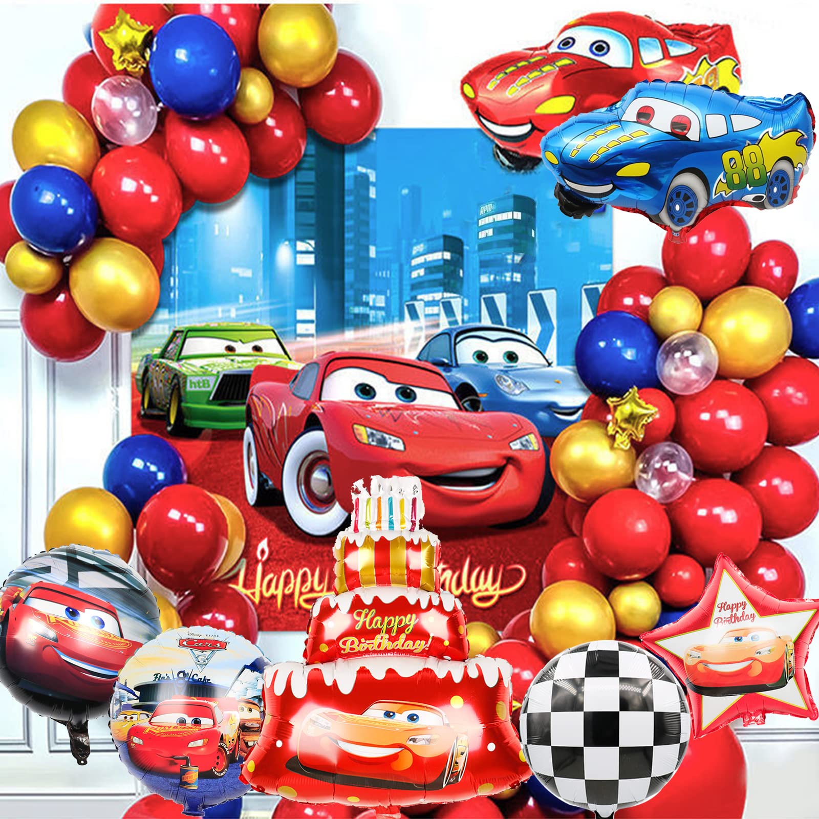 Lnkdeya Cars Race Birthday Party Decoration -87Pcs Racing Cars Foil Balloons Birthday Supplies