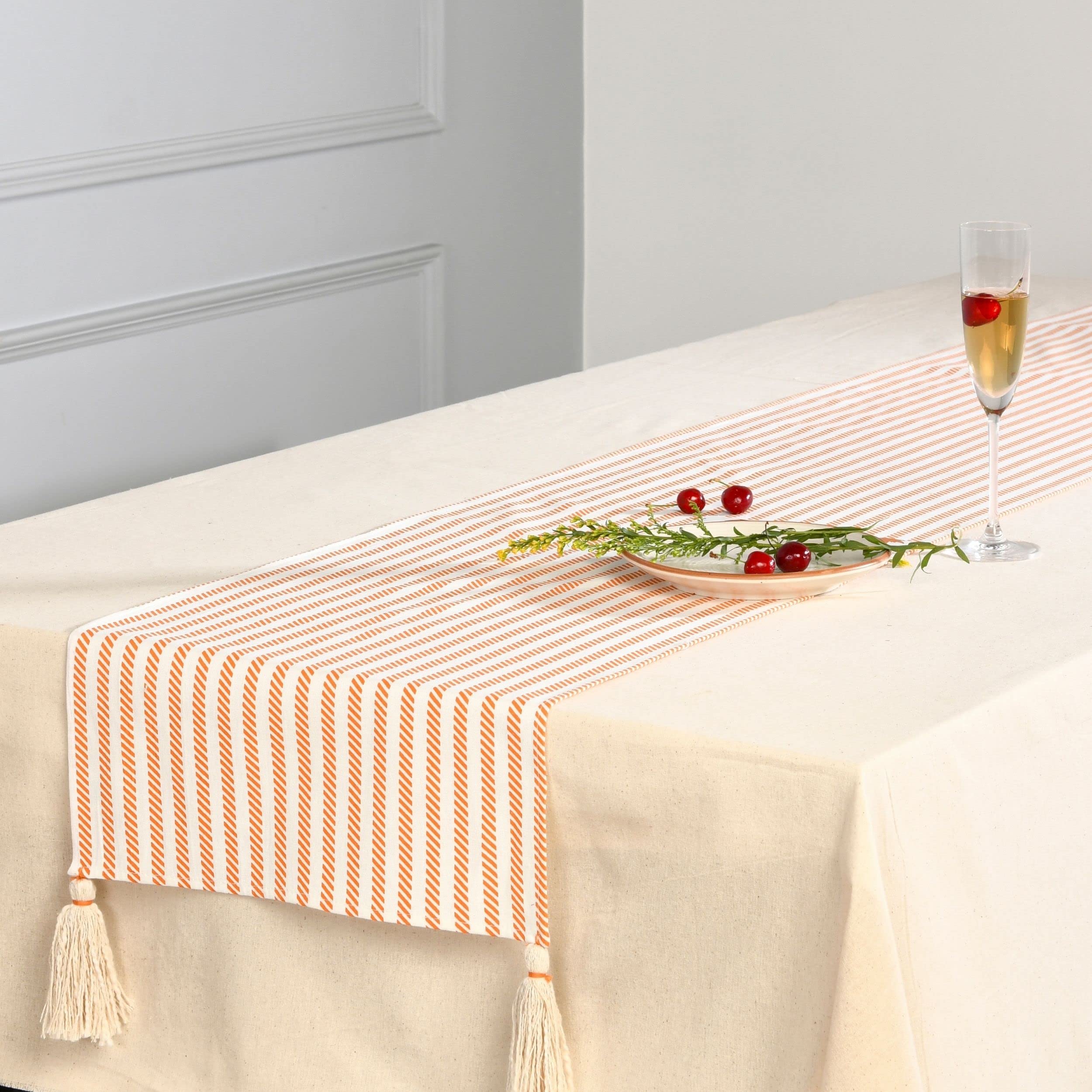 Folkulture Table Runner 72 Inches Long with Tassels for Dining Table Decor, 100% Cotton Farmhouse Style Table Runner, Boho Runner for Home Décor, Coffee Table Runner (Russet Orange)
