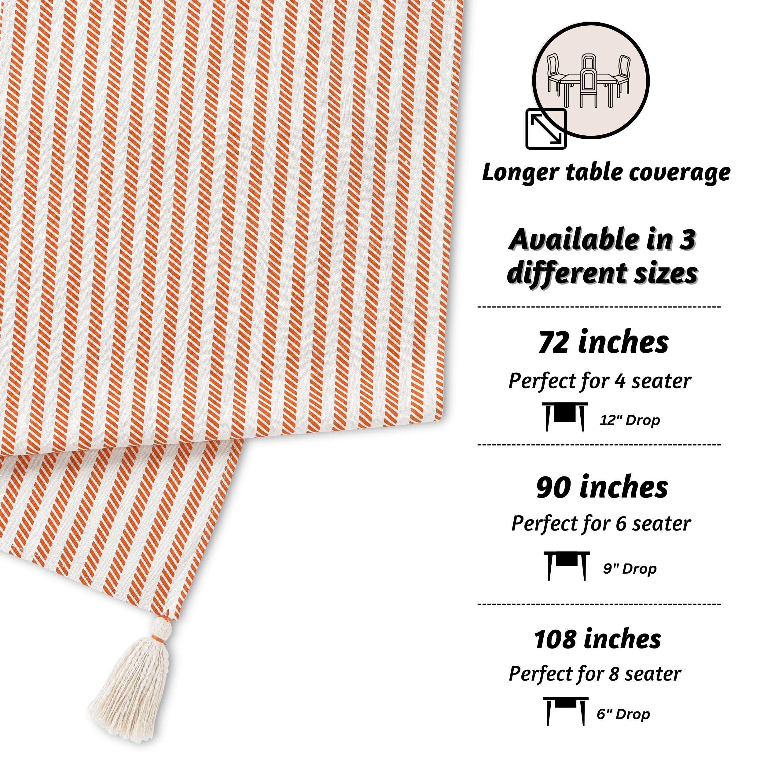 Folkulture Table Runner 72 Inches Long with Tassels for Dining Table Decor, 100% Cotton Farmhouse Style Table Runner, Boho Runner for Home Décor, Coffee Table Runner (Russet Orange)