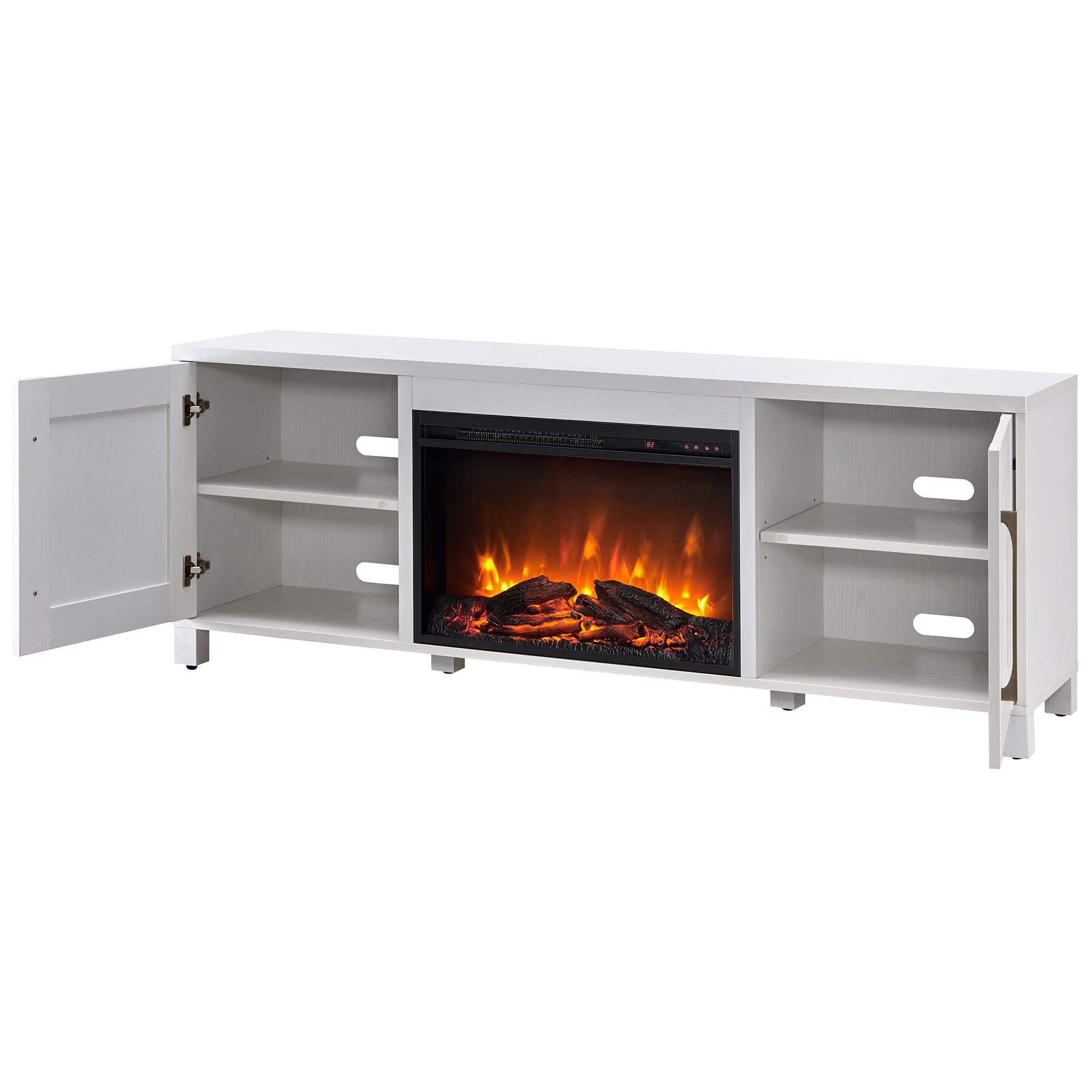 Henn&Hart Rectangular TV Stand with 26" Log Fireplace for TV's up to 80" in White, Electric Fireplace TV Stands for the Living Room