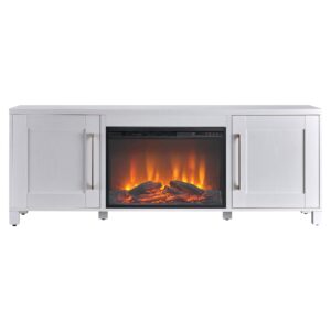 Henn&Hart Rectangular TV Stand with 26" Log Fireplace for TV's up to 80" in White, Electric Fireplace TV Stands for the Living Room