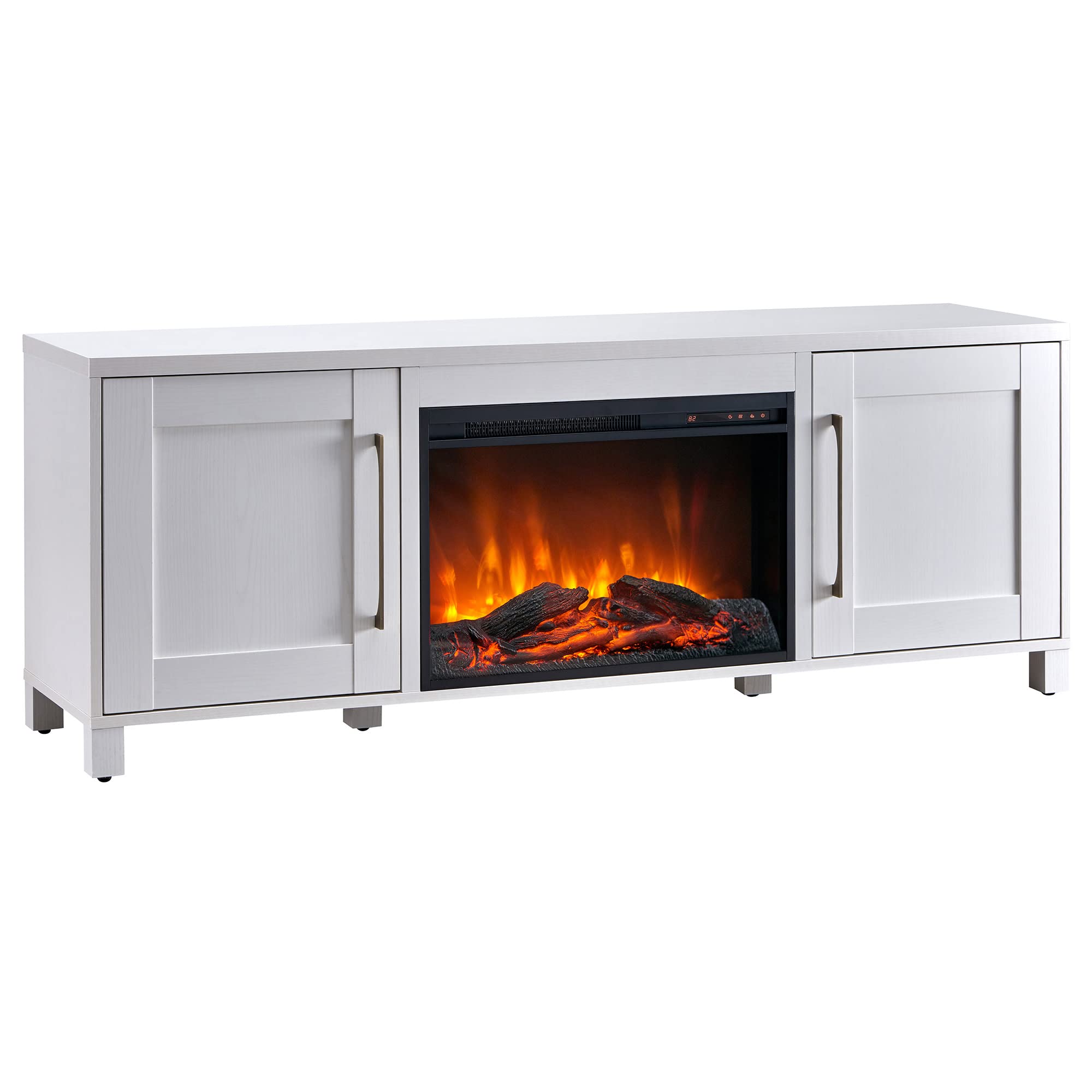 Henn&Hart Rectangular TV Stand with 26" Log Fireplace for TV's up to 80" in White, Electric Fireplace TV Stands for the Living Room