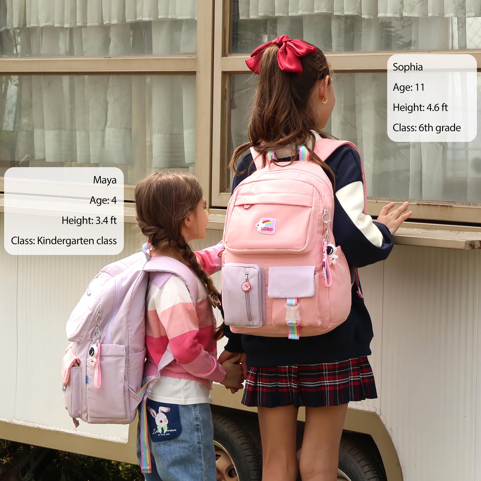 LISINUO Kids Backpacks for Girls Backpack School Bookbag for Teenage Cute Book Bag Send Pendant (Pink)