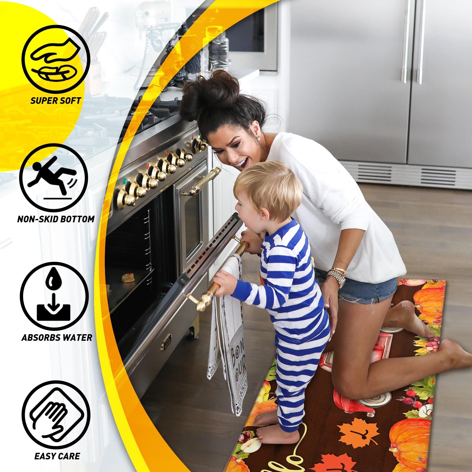 flippana 2 Pcs Fall Kitchen Rugs and Mats for Floor Non-Slip Backing Mat, Fall Decor Anti Fatigue Kitchen Rug Sets with Runner Fall Decorations for Home (Color 03, 17"x47.2"+17"x30")