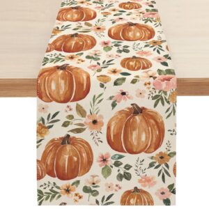 sambosk fall pumpkin table runner, autumn thanksgiving floral table runners for kitchen dining coffee or indoor and outdoor home parties decor 13 x 72 inches sk095