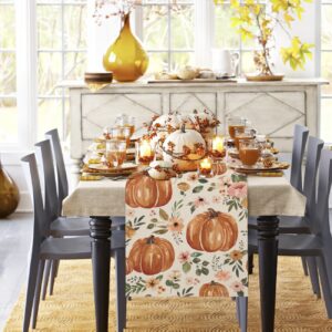 Sambosk Fall Pumpkin Table Runner, Autumn Thanksgiving Floral Table Runners for Kitchen Dining Coffee or Indoor and Outdoor Home Parties Decor 13 x 72 Inches SK095