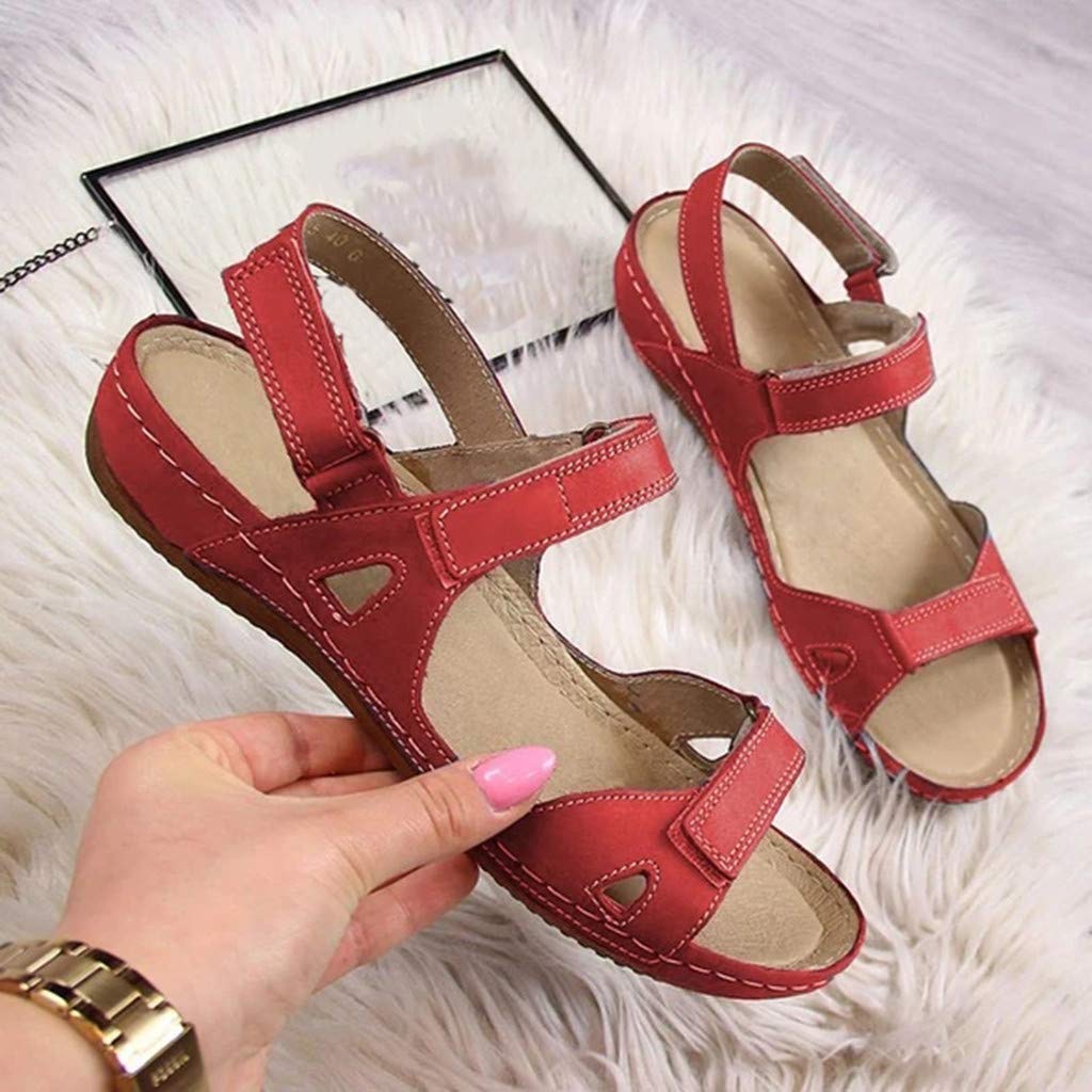 MLAGJSS Women's Platform Sandals wedge wedge sandals low heel wedge slippers with arch support walking sandals women(0524A52 Red,Size 10)