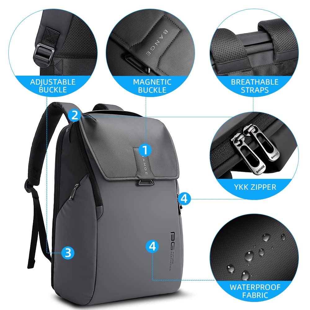 BANGE Backpack for Men,Smart Travel Backpacks, Mens Laptop Waterproof Bag Pack Fits for 15.6inch, Fashion Casual Daypack for Men and Women