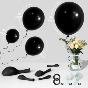125pcs Black Balloon Garland Kit, 18/12/10/5 inch Black Latex Balloons Different Sizes Pack for Birthday Halloween Graduation Baby Shower Father's Day Party Decorations