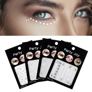 aiex 4 sheets festival face gems stick on, self-adhesive face jewels stickers face diamonds rhinestones for makeup, nail gems pearl stickers for face eye belly arm body nail decoration party