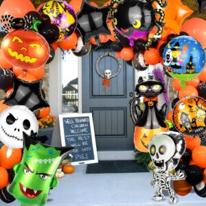 20 Pcs Halloween Balloons, Large 30IN Bat, Pumpkin, Spider, Skeleton Skull, Star Shape Mylar Balloon, Black & Orange & Purple Helium Foil Balloon for Party Decorations