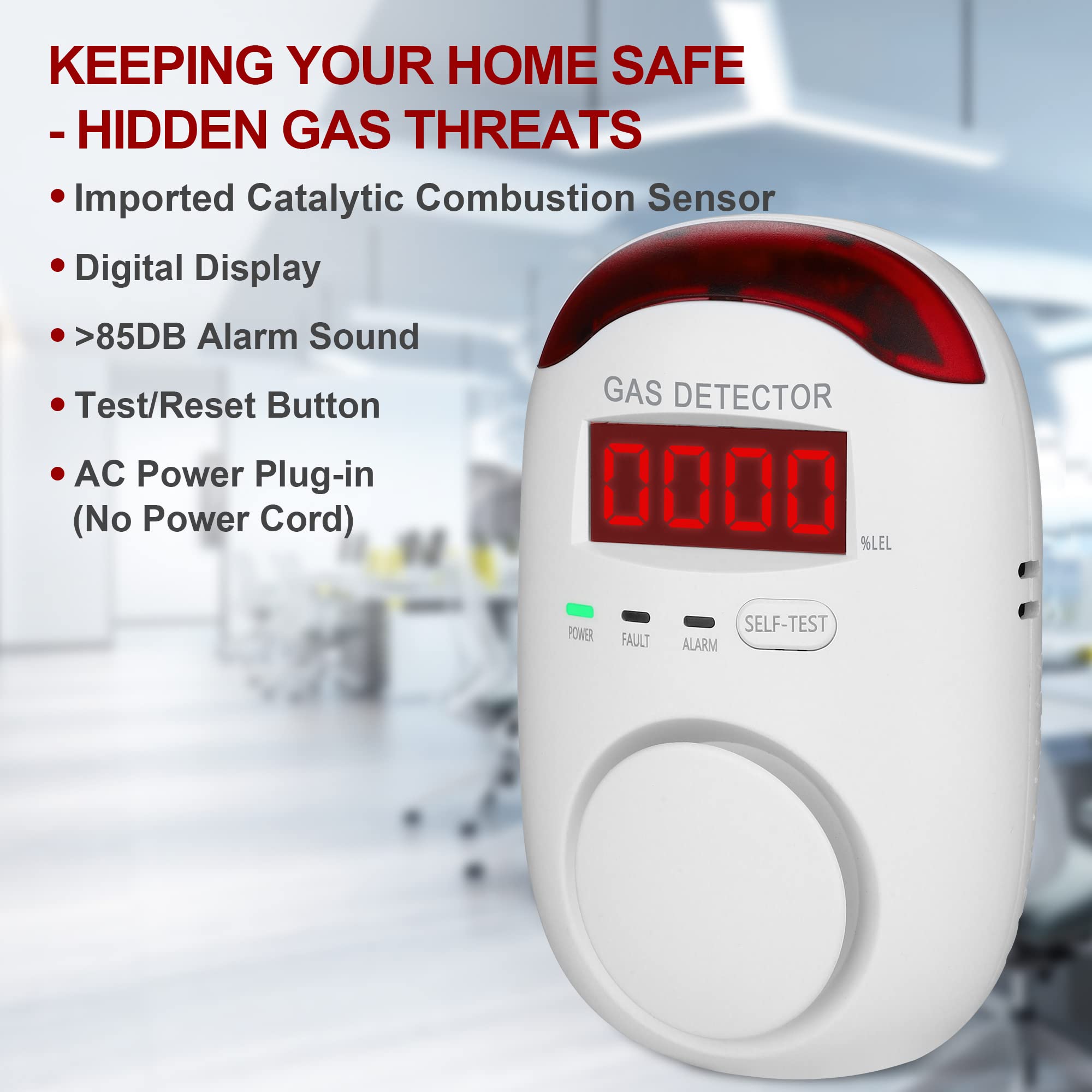 Gas Leak Detector for Home - Plug in Gas Detector for Home Natural Gas,Combustible Gas Detector for LNG, LPG, Propane, Methane.