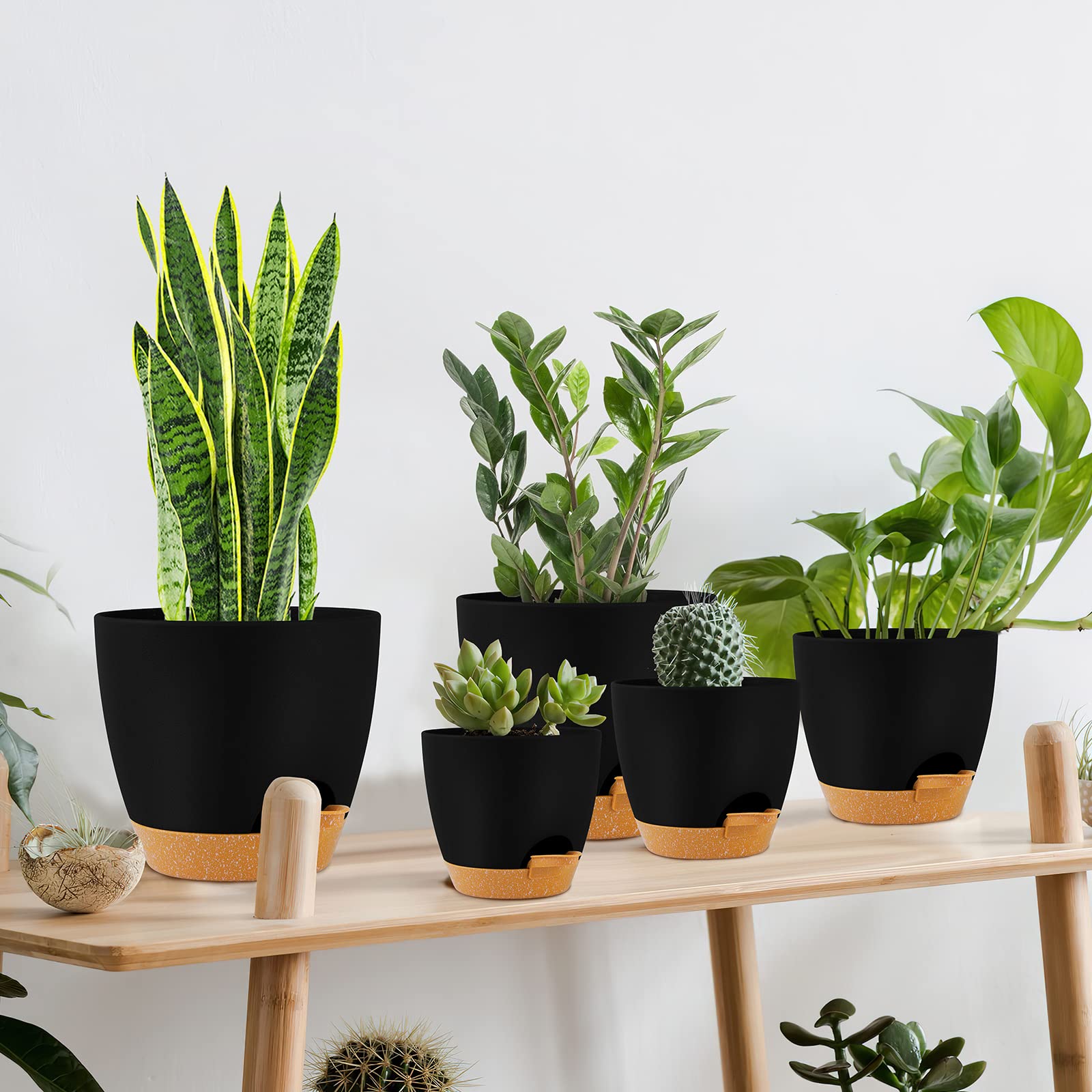 GARDIFE Plant Pots 7/6.5/6/5.5/5 Inch Self Watering Planters with Drainage Hole, Plastic Flower Pots, Nursery Planting Pot for All House Plants, Succulents,Snake Plant, African Violet, Flowers,Black