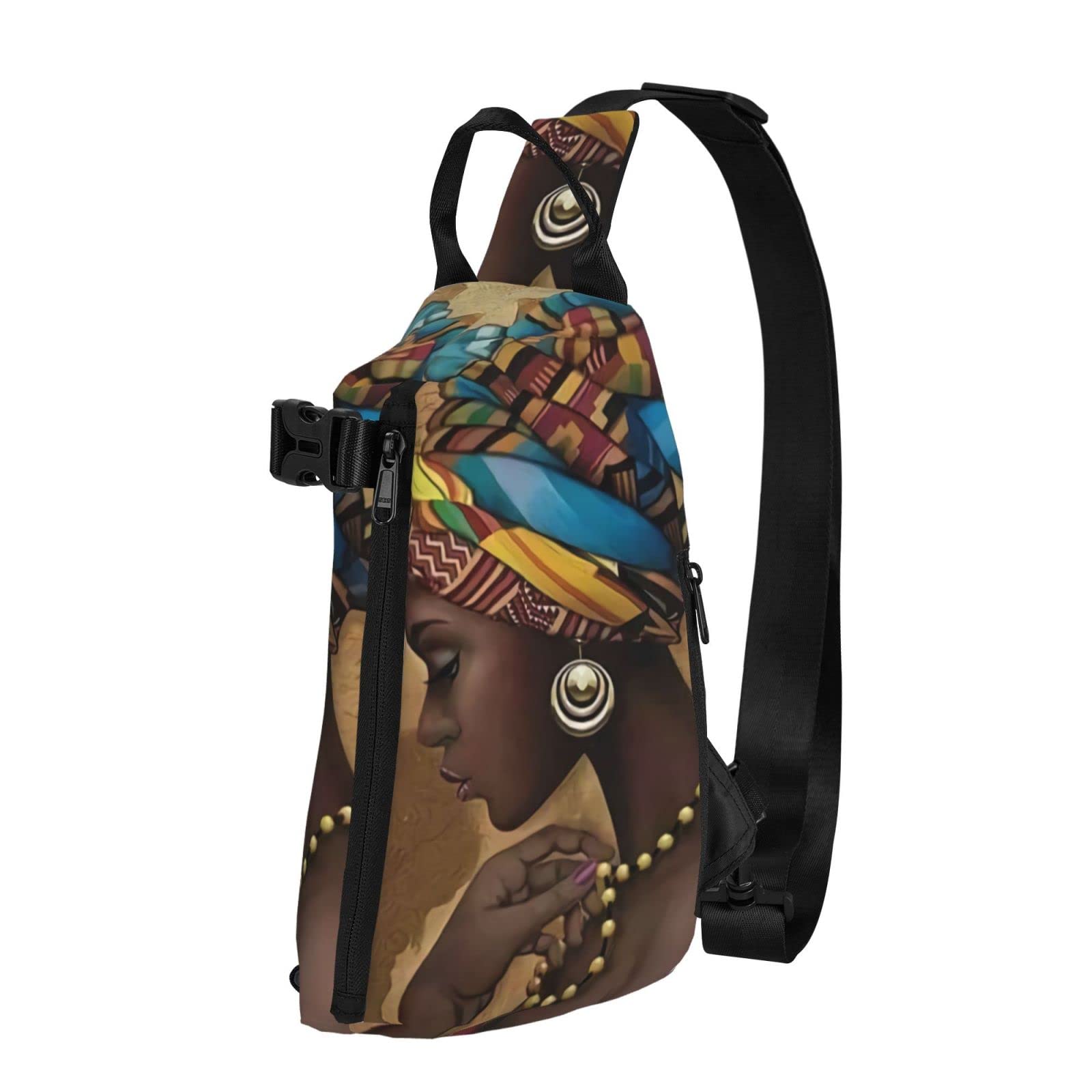 Ykklima Afro African American Woman Pattern Sling Backpack Rope Crossbody Shoulder Bag for Men Women Travel Hiking Outdoor Daypack